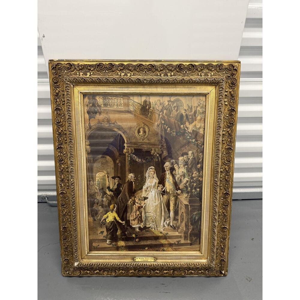 Vintage Carl Herpfer Wedding Procession Framed Print Large Gold Ornate 27 In
